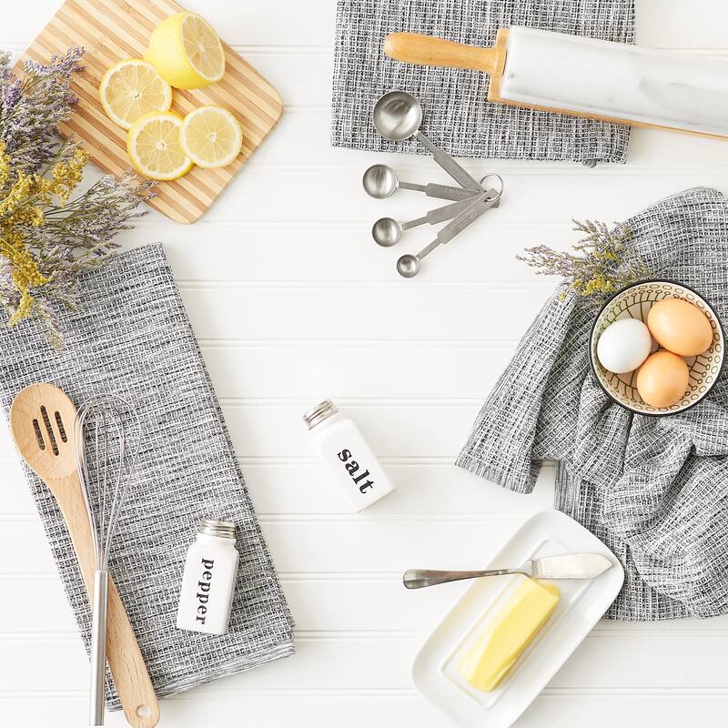 Leather Brown And Off-White Tonal Recycled Cotton Waffle Dishtowel (Set of 3) 20x30