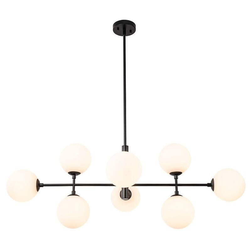 Mid-Century 8-Light Opal Glass Globe Sputnik Island Chandelier