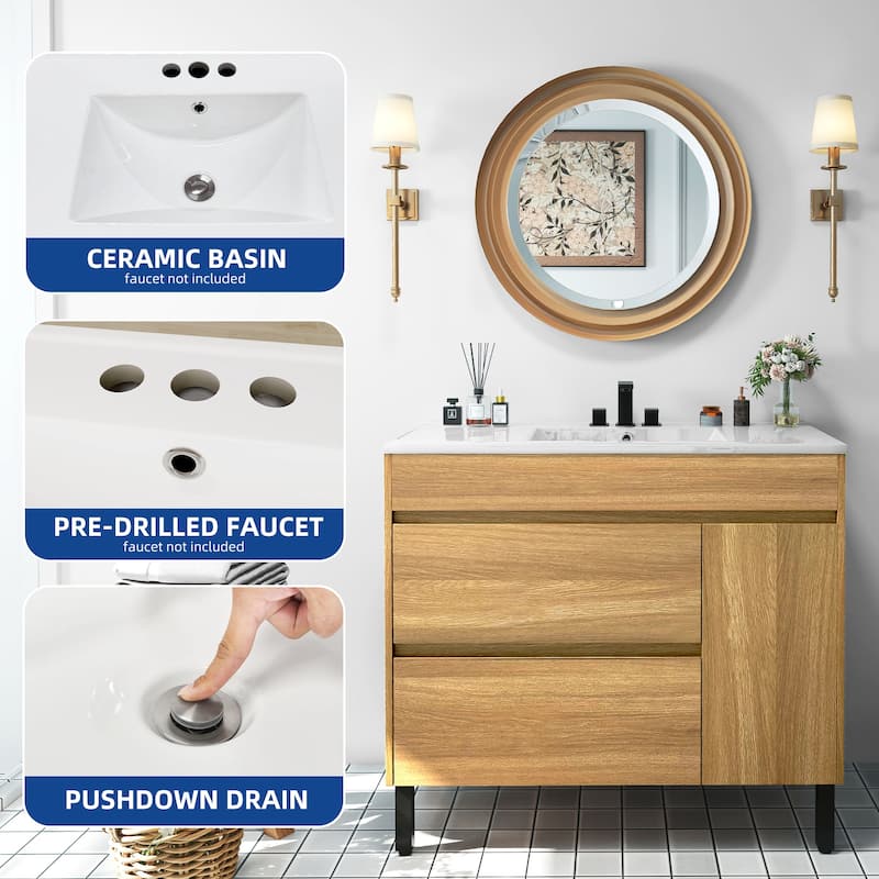 Moasis 36" Freestanding Single Bathroom Vanity with Ceramic Basin