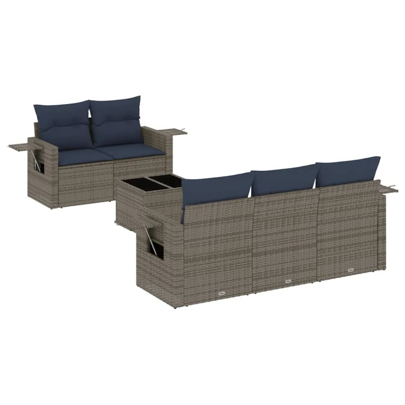 vidaXL Patio Sofa Set with Cushions Outdoor Furniture 6 Piece Poly Rattan - 21.7 x 24.4 x 27.2