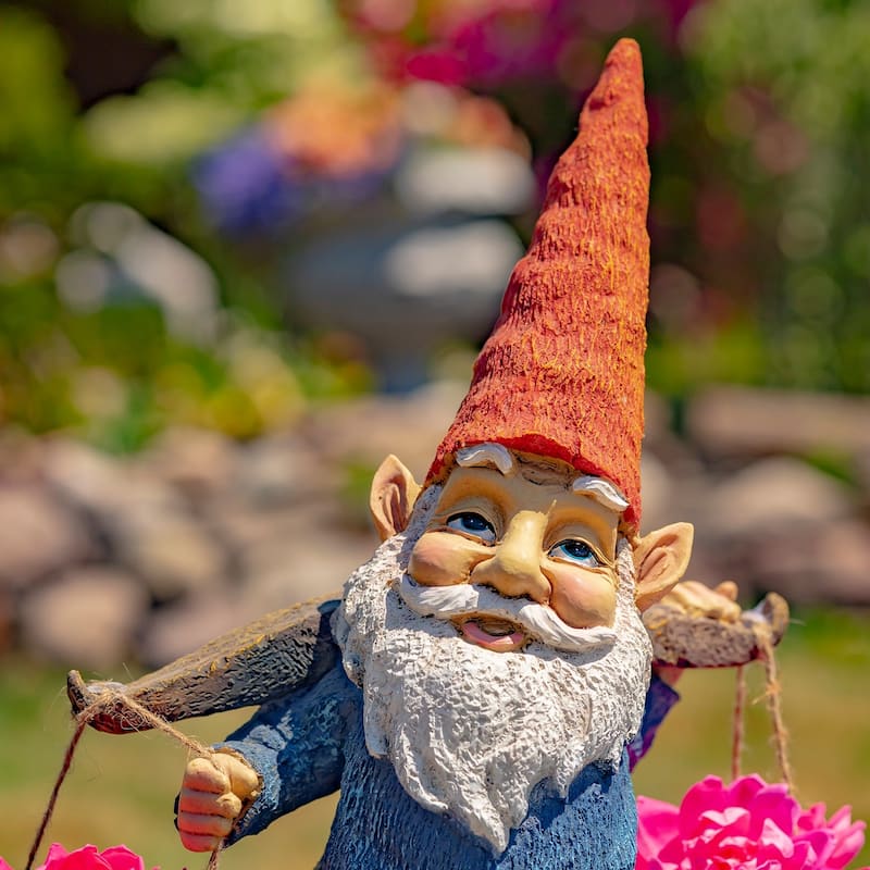 21 Inch Tall Spring Gnome Garden Statue Holding Two Buckets