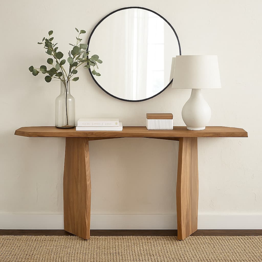 Console Sofa Table, Acacia Wood Irregular Tabletop, Brown 64 Inch