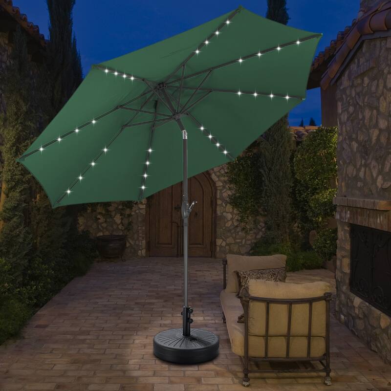 10ft Patio Umbrella with Lights Outdoor Solar Umbrella - Green with Base