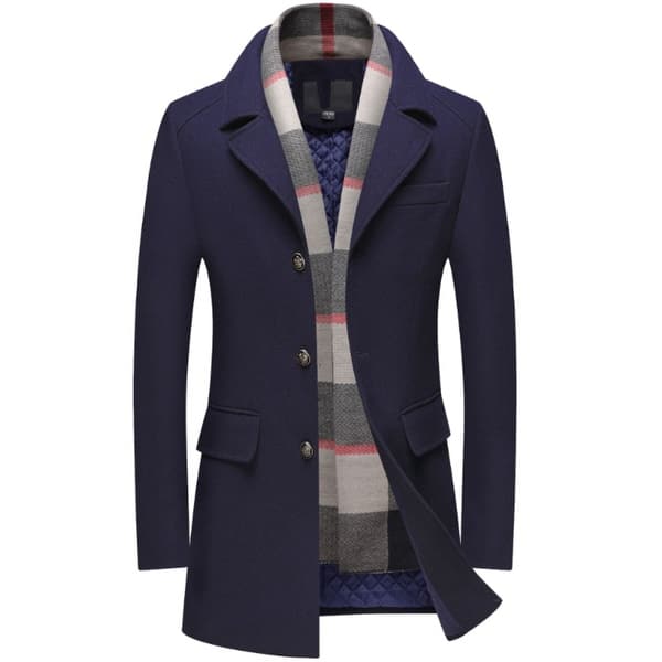 Mens Trench Coat Wool Blend Top Pea Coat Winter Long Single Breasted Overcoat