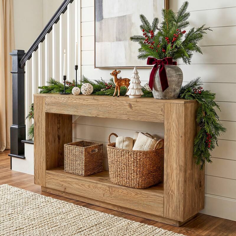 59" Solid Wood Entryway Table, 2-Tier Console Table with Open Storage