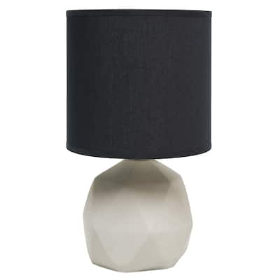 10.62" Modern Organic Geometric Concrete Table Lamp, For Living Room, Entryway, Bedroom, Mini Accent Light, Black Shade