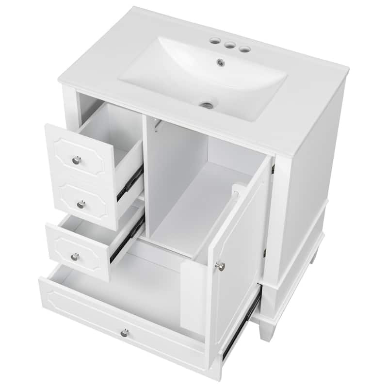 30 " Bathroom Vanity with Sink, Drawers, and Storage Shelves