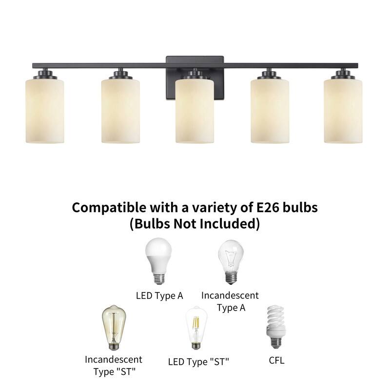 KAWOTI Rive 5-Light Modern Bathroom Vanity Light Frosted White Glass