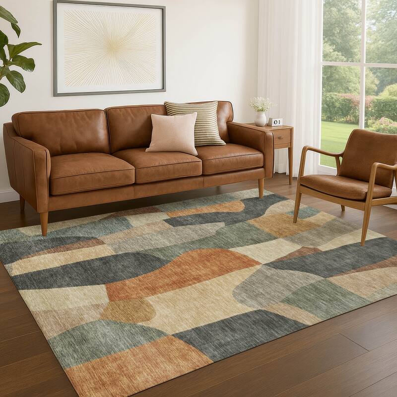 Machine Washable Indoor/ Outdoor Contemporary Layers Chantille Rug