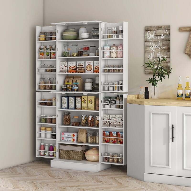 65" Kitchen Pantry Cabinet, Modern Storage Cabinet with Doors and Shelves, Freestanding Cupboard for Dining Room, White