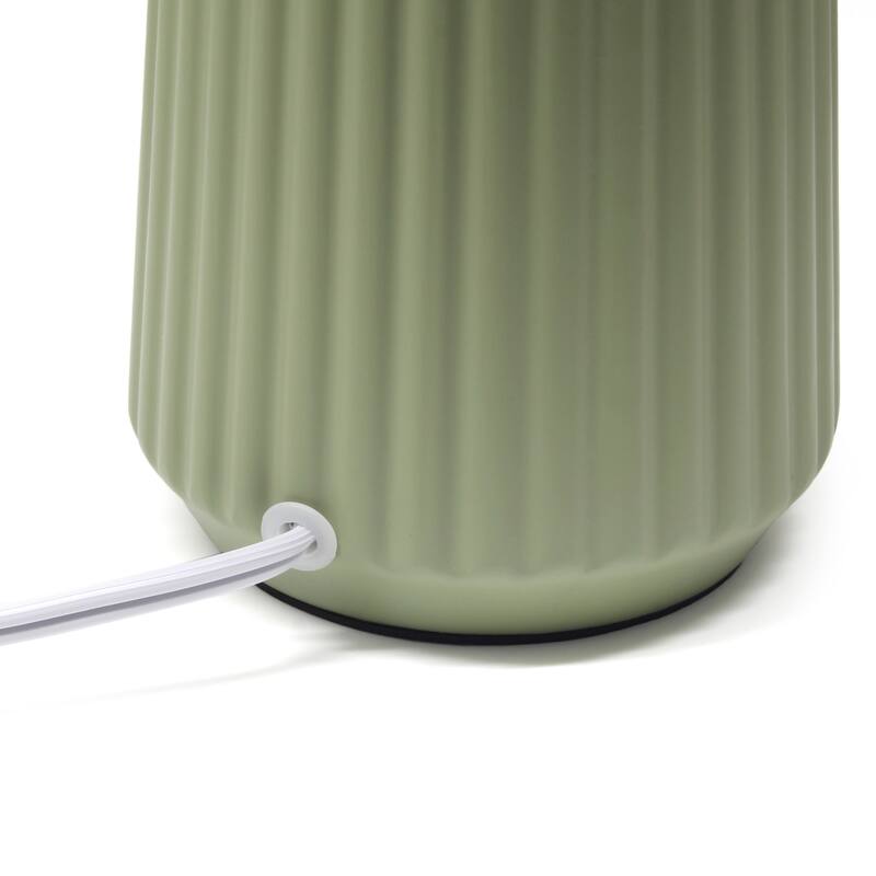 Vertical Grooved Ceramic Table Lamp with Drum Shade - 16" - Olive Green