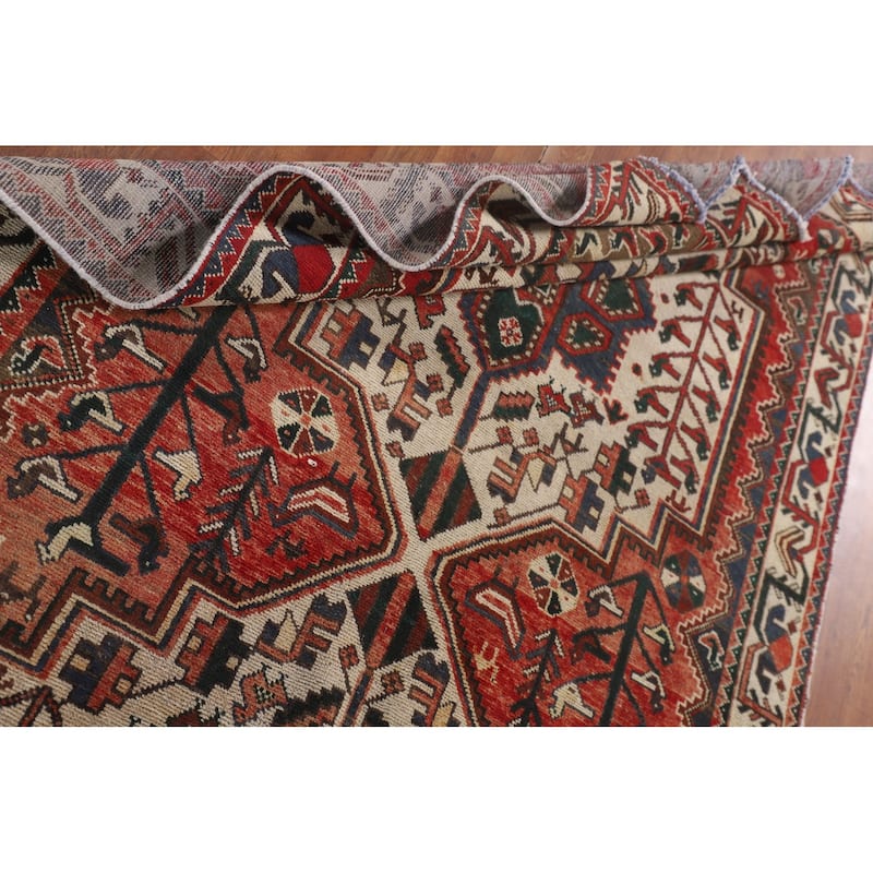 Geometric Bakhtiari Persian Vintage Rug Handmade Tribal Wool Carpet - 4'11"x 10'1"