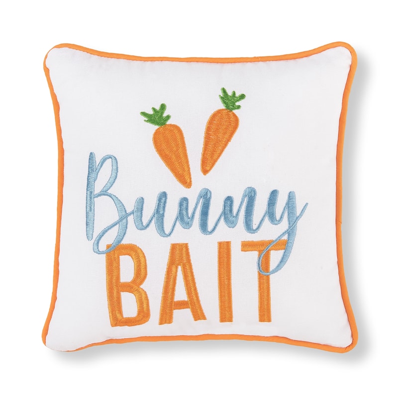 10" x 10" Easter "Bunny Bait" Embroidered Small/Petite Spring Themed Accent Pillow