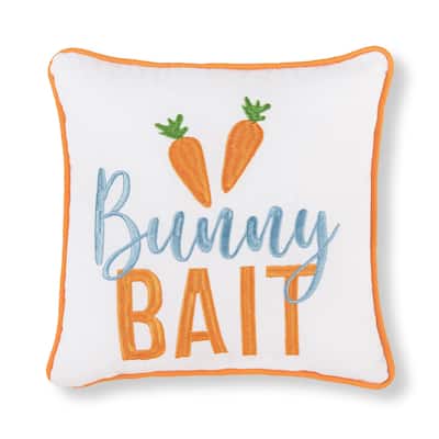 10" x 10" Easter "Bunny Bait" Embroidered Small/Petite Spring Themed Accent Pillow