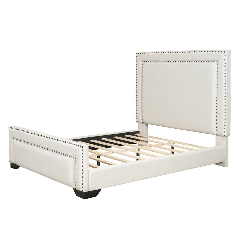 Queen Size Upholstered Bed, Upholstered Bed with Wooden Slats Support
