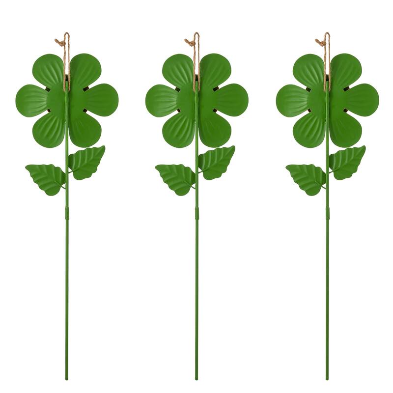 Glitzhome Set of 3 Metal Dimensional Flowers Yardstake Hydrangea Pick Wall Decor