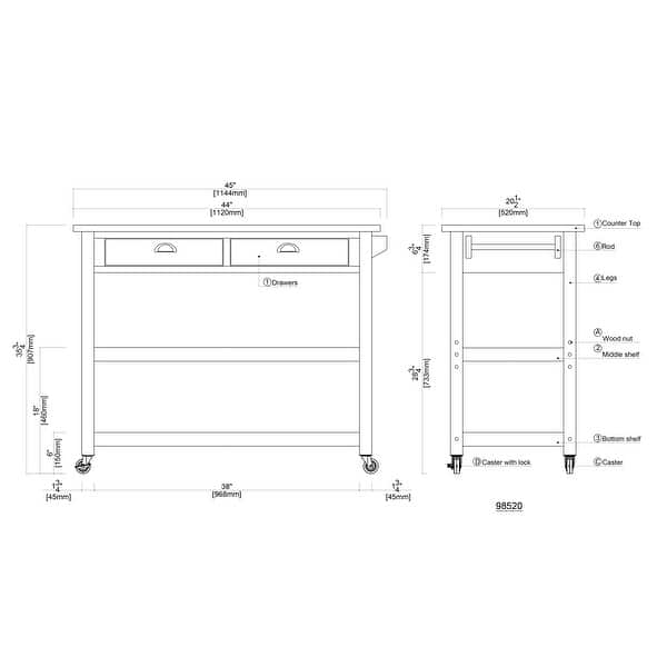 Firebranch Wire-brush Kitchen Cart