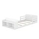 preview thumbnail 16 of 18, Twin Floor Bed with Storage Footboard & Guardrails - Pine Wood Construction