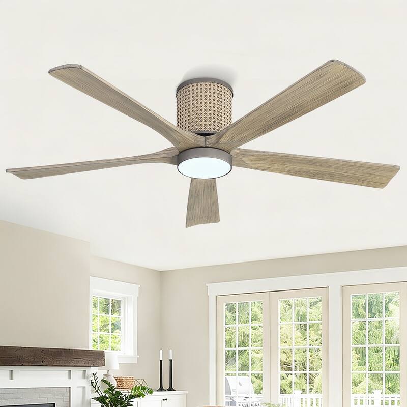 MLiAN 5 Solid Wood Blades Ceiling Fan with Lights Remote Control 6-Speed DC - 54'' - Charcoal Grey