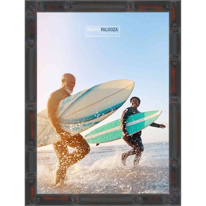 10x20 Brown Thin Bamboo Picture Frame - UV Acrylic, Foam Board Backing, Hanging Hardware