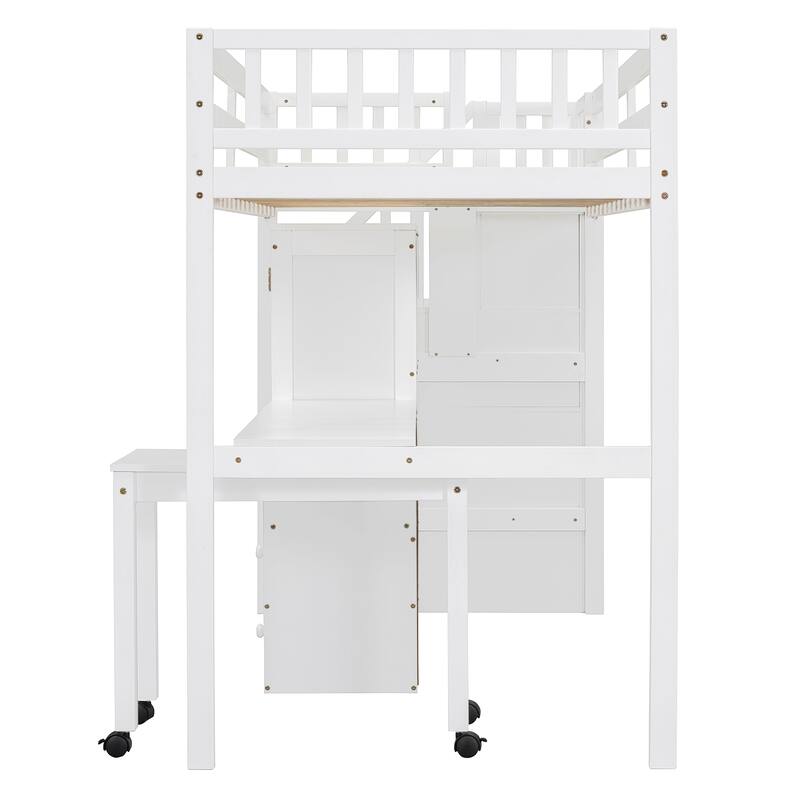 Twin Loft Bed with Staircase & Study Station and 5-in-1 Storage, 300lb Capacity