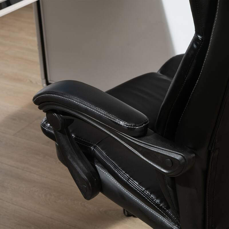 PU Leather Swivel High Back Massage Office Recliner Chair with 6-Point Vibration, Reclining Back, Retractable Footrest