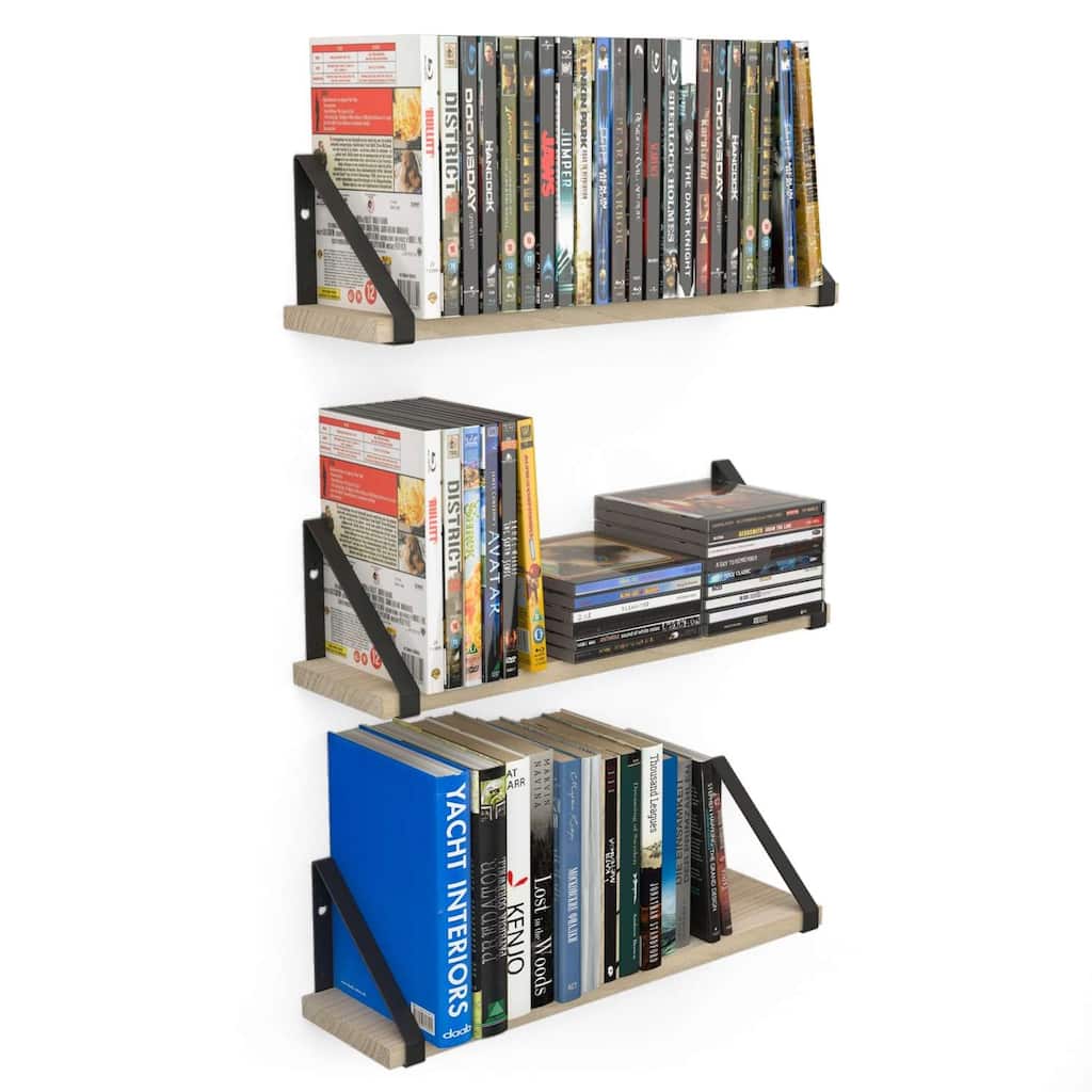 Wallniture Ponza 17"x4.5" Floating Wood Shelves, Living Room Wall Shelves