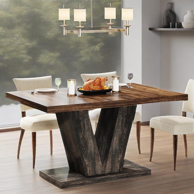 Oak Wood Farmhouse Dining Table for 4 to 6 People Rectangular Kitchen and Living Room Table - 47.2" W x 31.5" D x 29.9" H