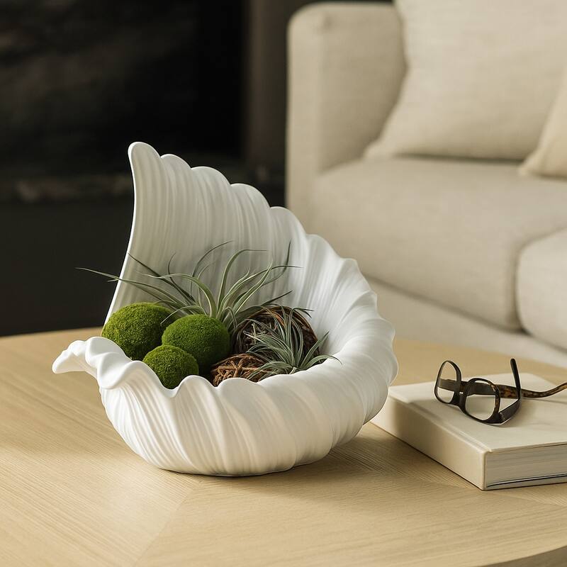 Decorative Ceramic Shell Bowl - 16", White - 16.0"