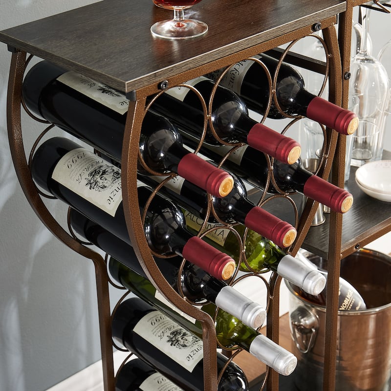 11 Bottle Wine Bakers Rack, 5 Tier Freestanding Wine Rack, Hanging Wine Glass Holder and Storage Shelves, Wine Storage Home Bar