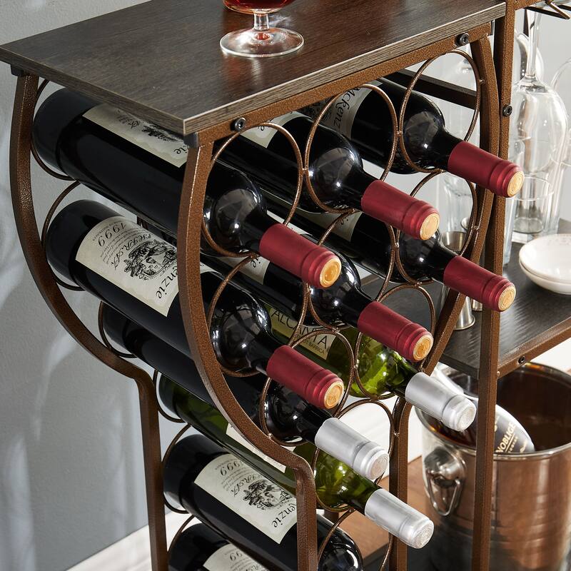 11 Bottle Wine Bakers Rack, 5 Tier Freestanding Wine Rack with Hanging Wine Glass Holder and Storage Shelves