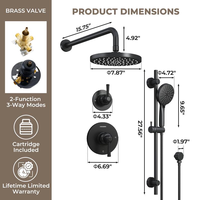 4-Spray Shower System with 8 in. Rainfall Shower Head, 3-Mode Handheld Shower, Pressure Balance Valve, and Adjustable Slide Bar
