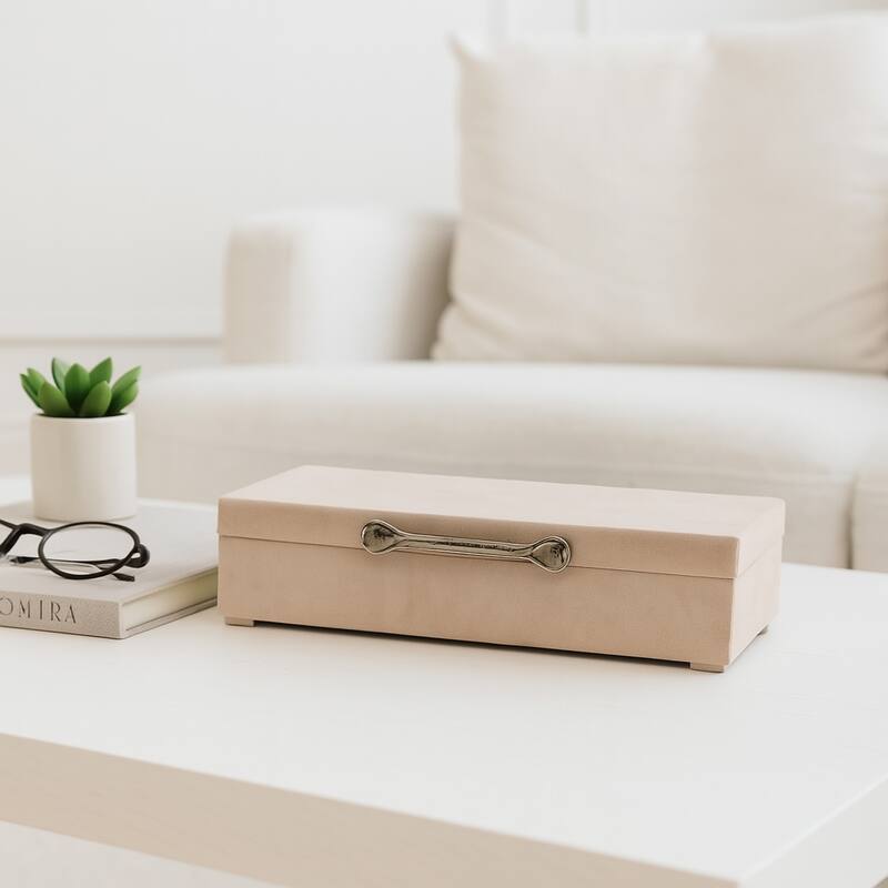 Gemstone Decorative Box with Sculptural Handle and Lid - 18", Tan - 18.0"