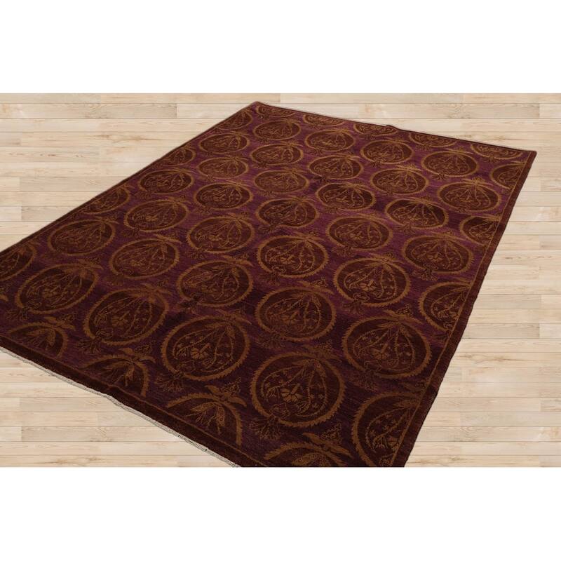 Hand Knotted Michaelian & Kohlberg Aubergine Tibetan Wool Area Rug - 6' x 8'