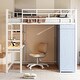 preview thumbnail 22 of 77, Twin/Full Size Loft Bed with Bulit-in Desk and LED Light, Metal Loft Bedframe with Wardrobe, Storage Shelves and Power Outlet