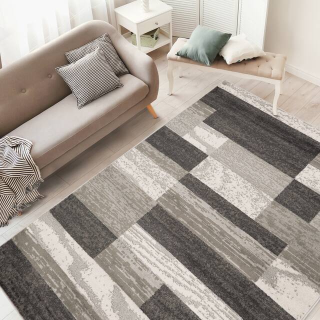 Miranda Haus Geometric Modern Patchwork Polypropylene Indoor Area Rug