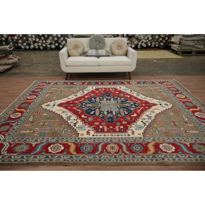 Hand Knotted Oriental 100% Wool Carpet Traditional Medallion Multi-Colored Heriz (serapi) Area Rug - 10' 0'' X 8' 2''