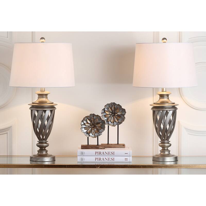 SAFAVIEH Lighting Tarsha 29-inch Urn Antiqued Silver Table Lamp (Set of 2) - 15"x15"x28.5" - 15Wx15Dx29H
