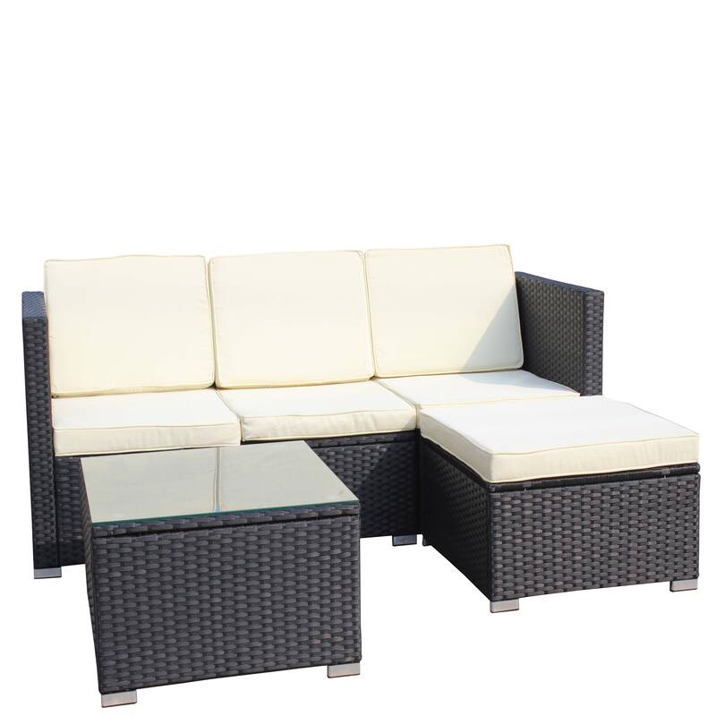 5-Piece Outdoor Rattan Sectional Sofa Set with Coffee Table & Cushions