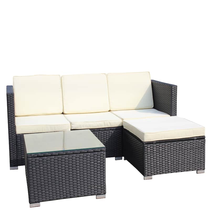 5-Piece PE Rattan Wicker Cushioned Sofa Set and Coffee Table