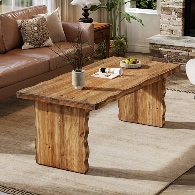47.24" Solid Wood Coffee Table, Rustic Center Table for Living Room - Brown