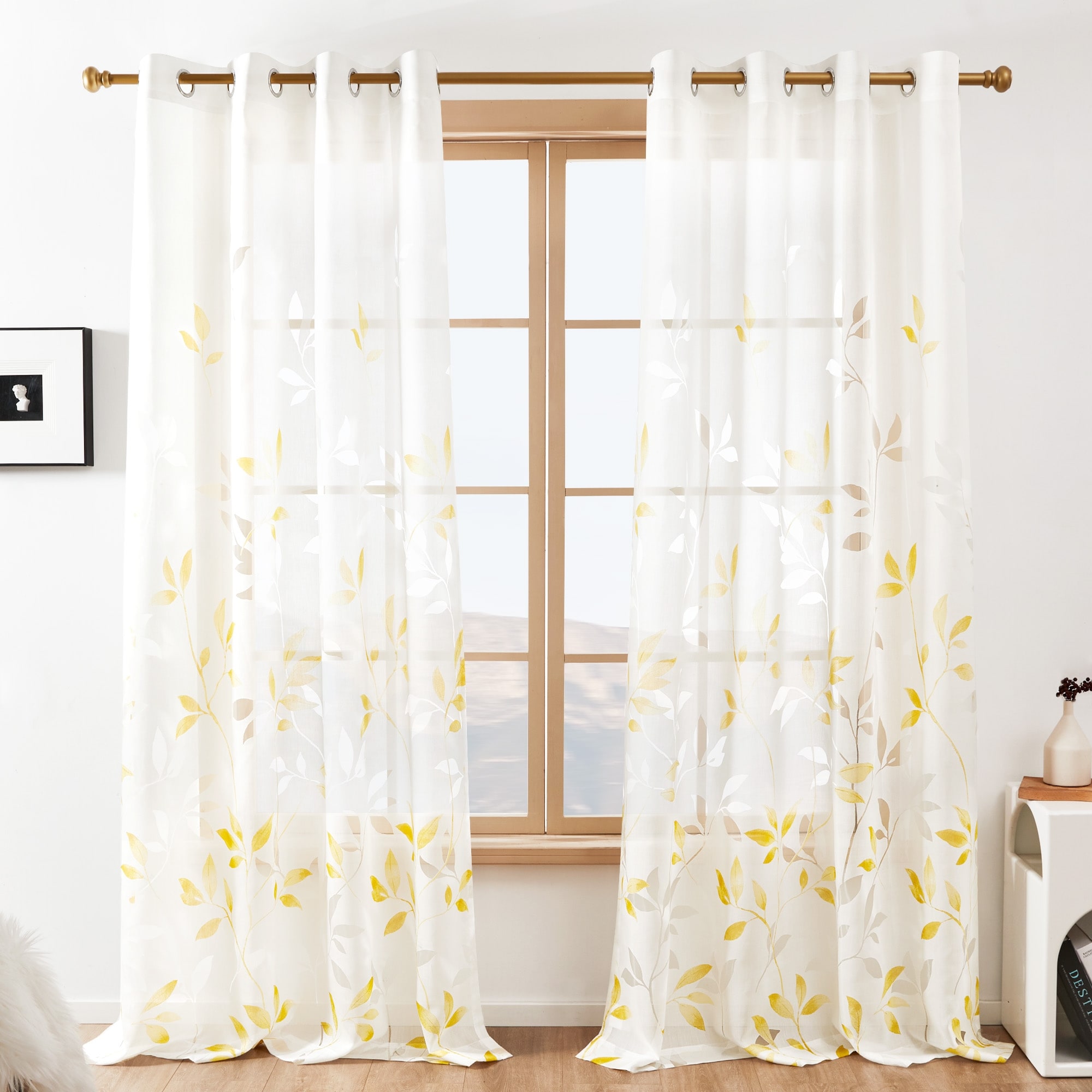 Deconovo Floral Pattern Sheer Curtain for Living Room (1 Panel)
