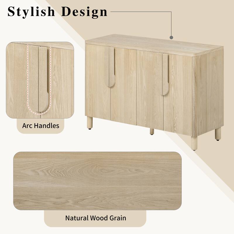 4-Door Buffet Cabinet with Storage, Wood Sideboard Cabinet with Unique Arc Handles and Adjustable Shelves for Dining Room