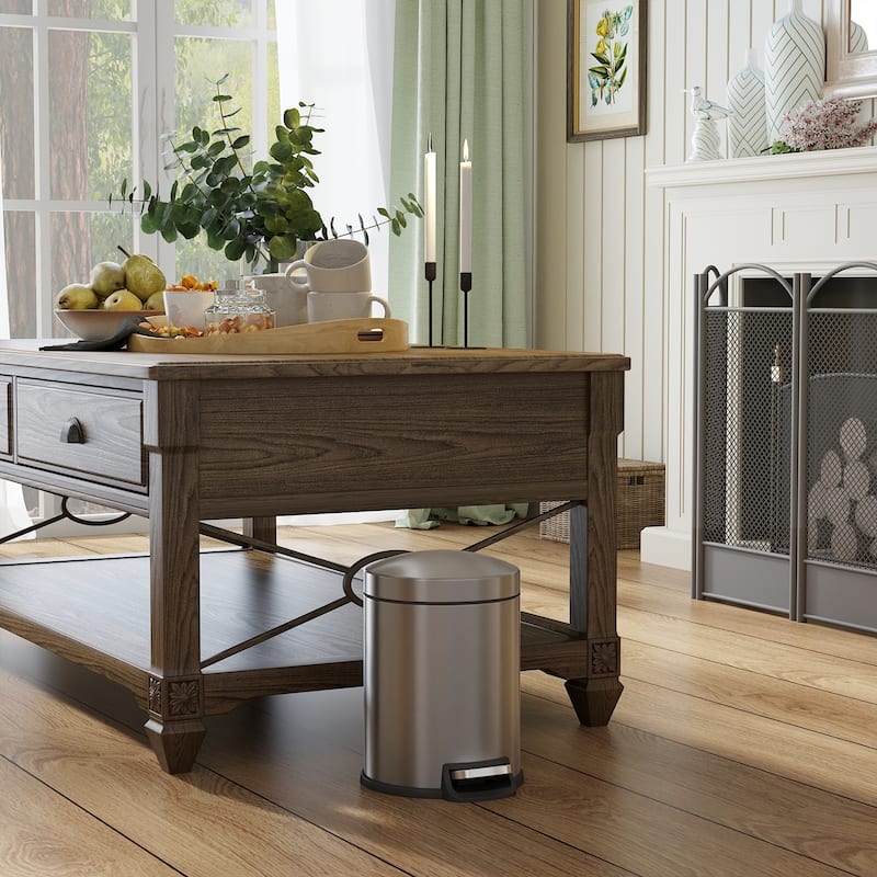 Innovaze 1.32 Gal./5 Liter Stainless Steel Round Step-on Trash Can for Bathroom and Office