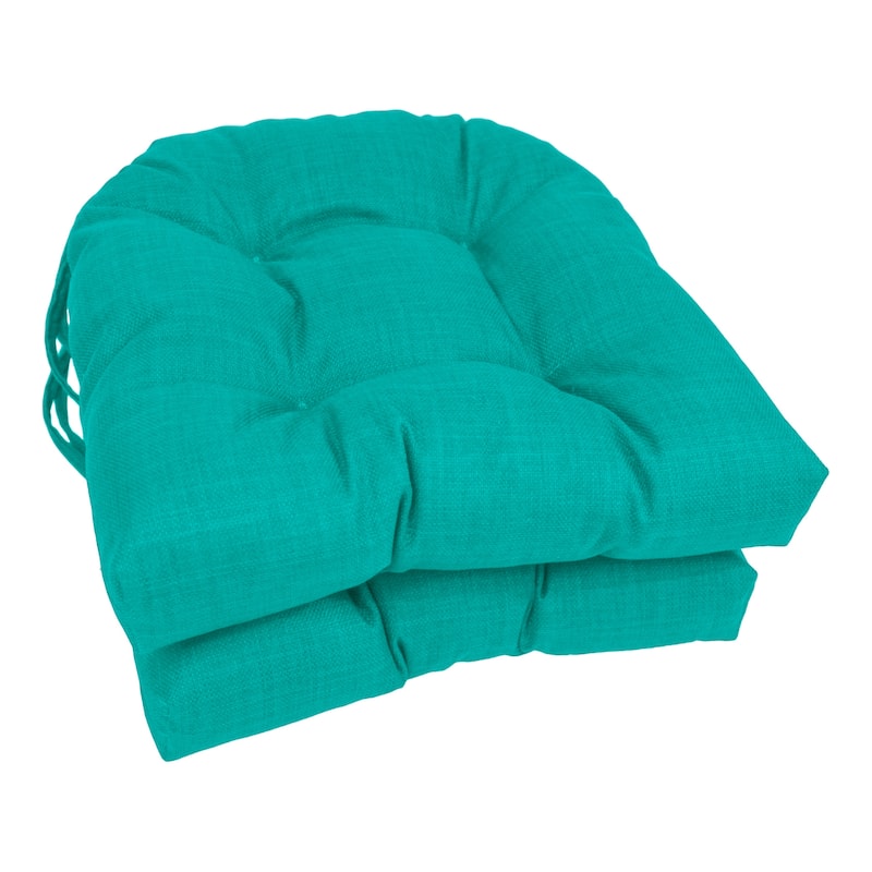 16-inch U-shaped Indoor/ Outdoor Chair Cushion (Set of 2) - 16" x 16" - Aqua Blue