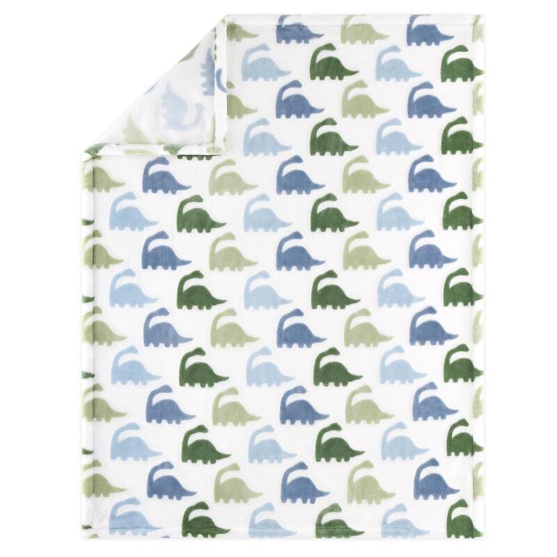 The Peanutshell Blue Dino 5 Piece Crib Bedding Set for Baby Boys, Nursery Set with Blanket