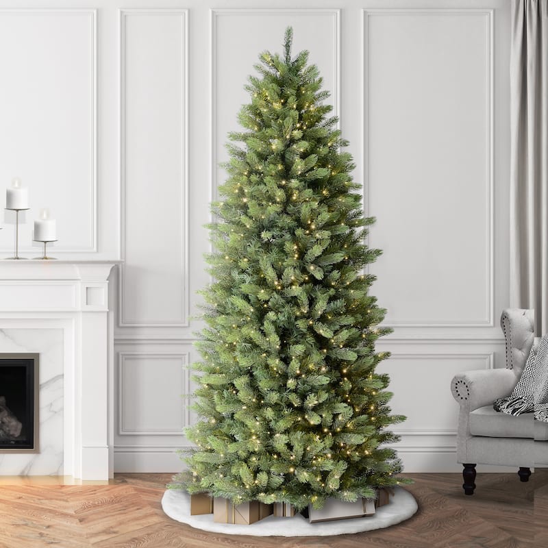 Puleo International 7.5' Pre-Lit Artificial Kensington Fir Slim Tree with 900 Dual-Color LED Lights