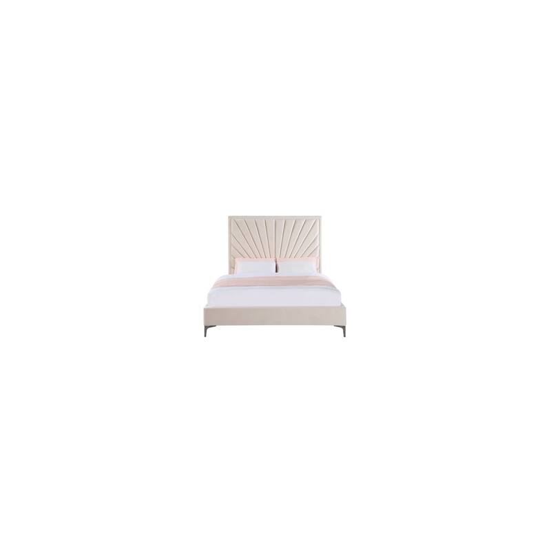King Size Bed - Elegant Bedroom Furniture - Soft Velvet Upholstered Platform Bed Frame