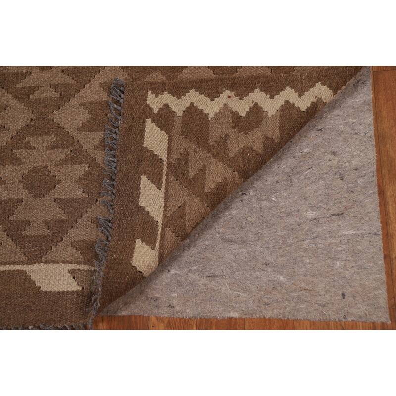 Brown Kilim Oriental Area Rug Flat-weave Reversible Wool Carpet - 5'3" x 7'8"