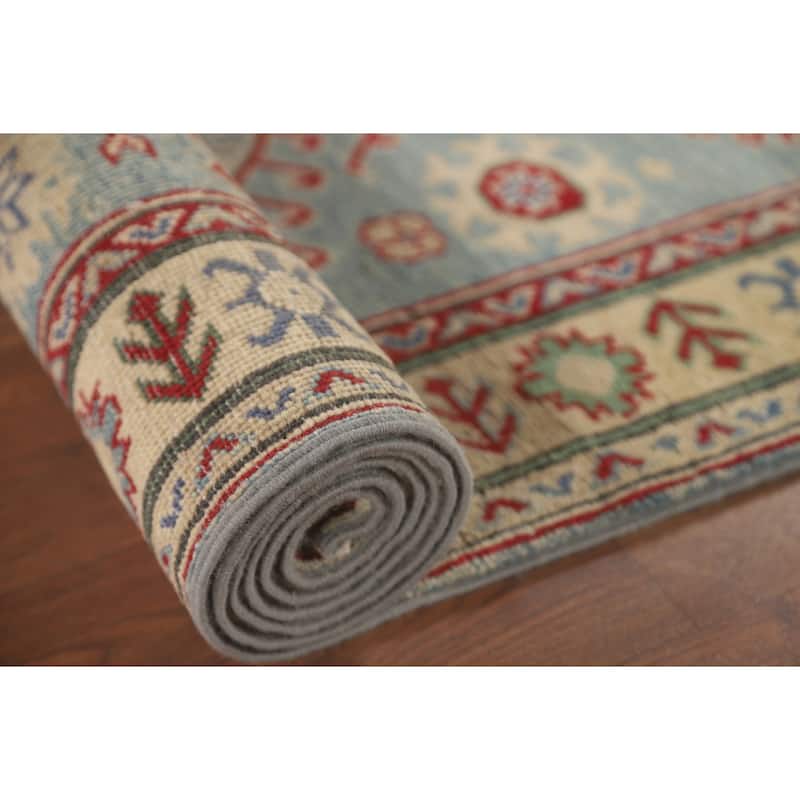 Blue Kazak Runner Rug Handmade Oriental Wool Carpet - 2'8" x 15'8"